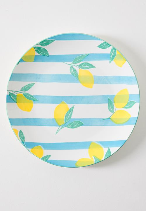Excellent Houseware - Lemon & Stripe Dinner Plate 4pcs Set 27cm - yellow & blue