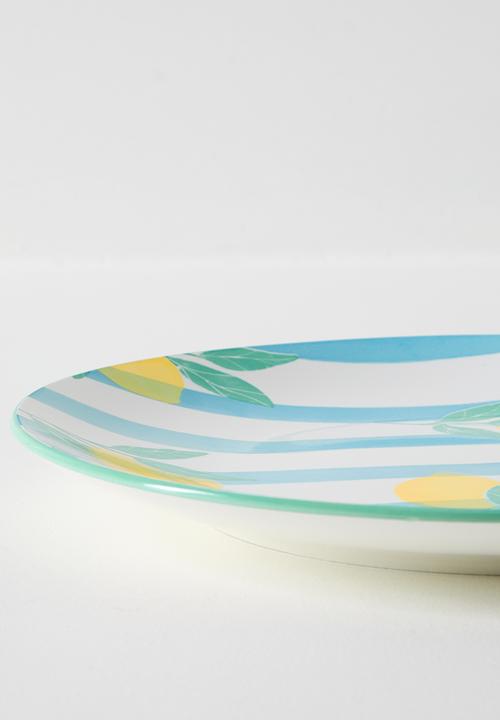 Excellent Houseware - Lemon & Stripe Dinner Plate 4pcs Set 27cm - yellow & blue