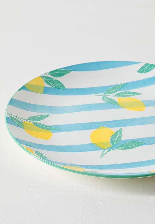 Excellent Houseware - Lemon & Stripe Dinner Plate 4pcs Set 27cm - yellow & blue