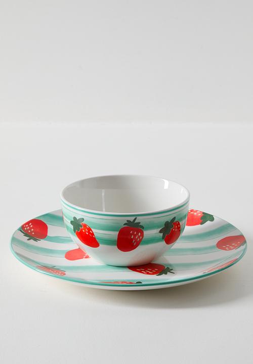 Excellent Houseware - Strawberry & Stripe Dinner Plate 4pcs Set 27cm - multi