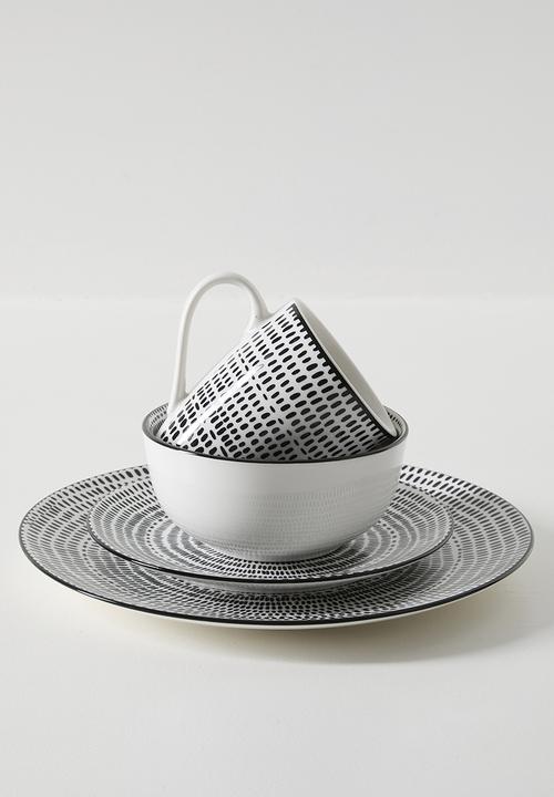 Excellent Houseware - Small Stripe Design Dinnerware Set 16pcs - black & white