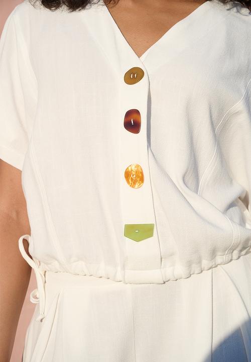 Me&B - Perspex Button Detail Dolman Sleeve Top - Milk