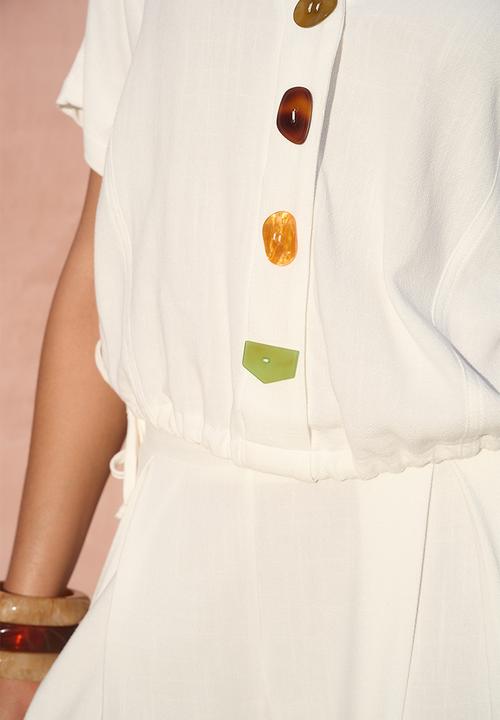 Me&B - Perspex Button Detail Dolman Sleeve Top - Milk