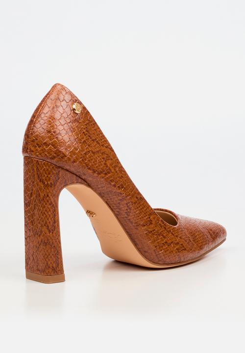 Miss Black - Nala 4 snake print block heel - tan