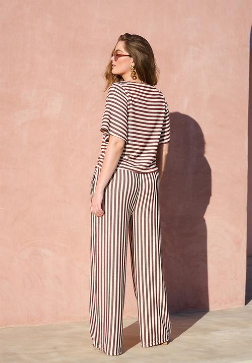 Me&B - Knitted Stripe Tee - Choc/Milk