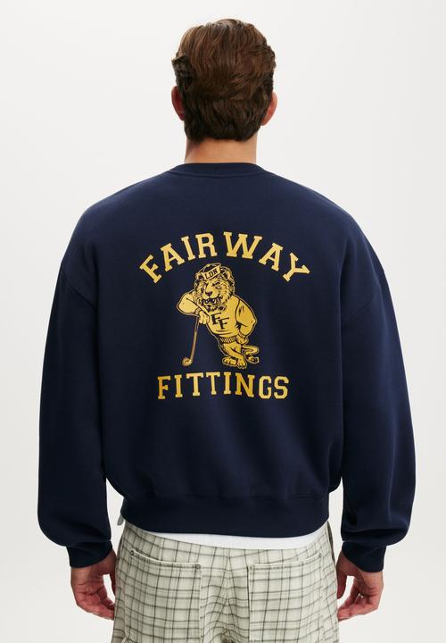 Cotton On - Relaxed Fit Graphic Crew Sweater - Vintage Navy/Fairway Fittings