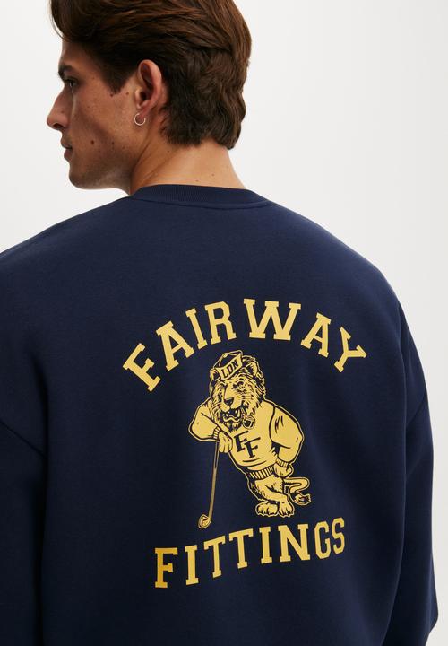 Cotton On - Relaxed Fit Graphic Crew Sweater - Vintage Navy/Fairway Fittings