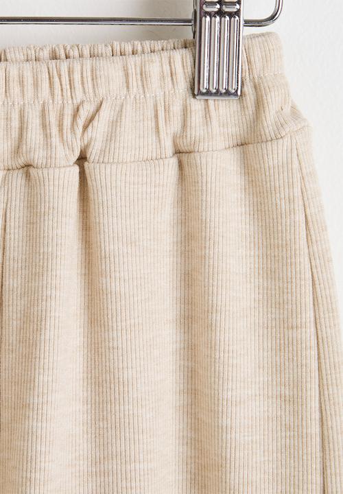 Pop Candy - Melange side ruched top & wide leg pants - khaki brown