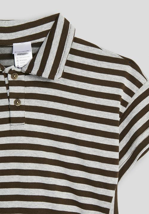 Pop Candy - Vertically striped gold shirt - coffee