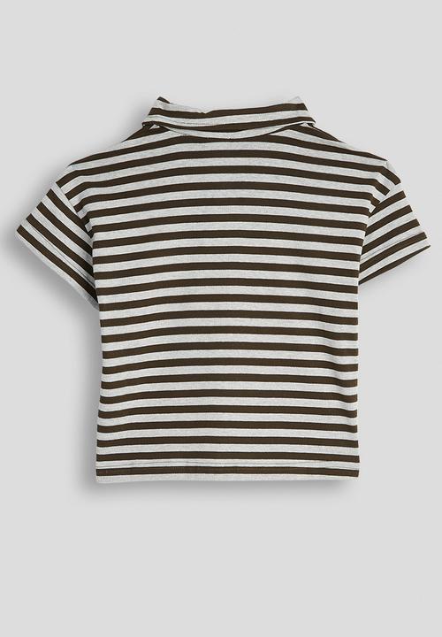 Pop Candy - Vertically striped gold shirt - coffee
