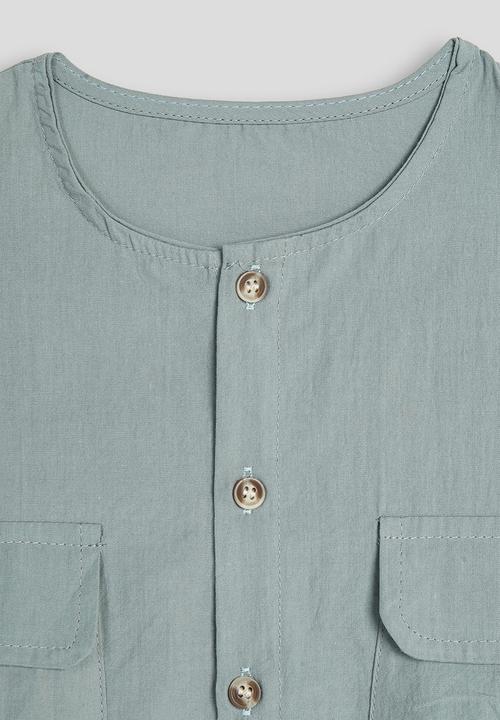 Pop Candy - Collarless shirt with chest pockets - grey