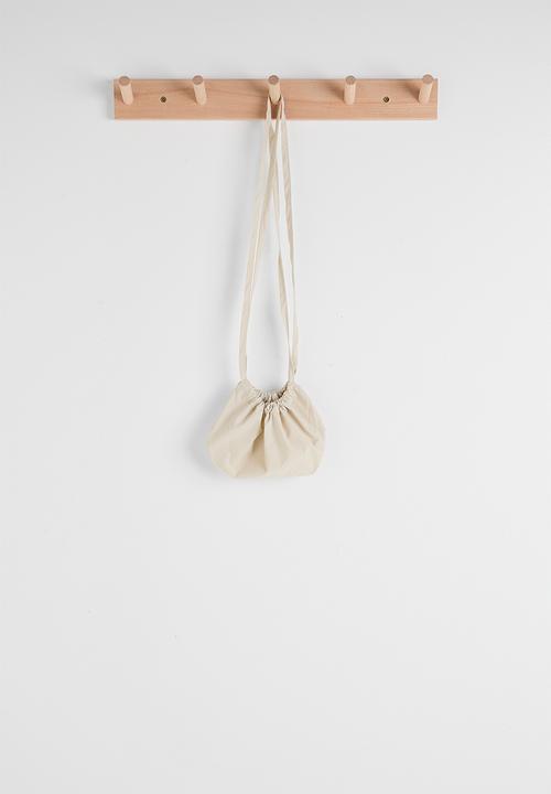 Pop Candy - Box pleated neckline dress with sling pouch bag - light khaki
