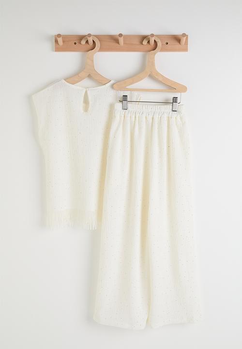 Pop Candy - Textured fringe top & pants set - vanilla