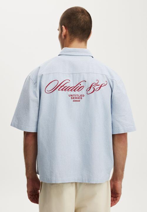 Cotton On - Ventura Short Sleeve Shirt - Blue Stripe Emb
