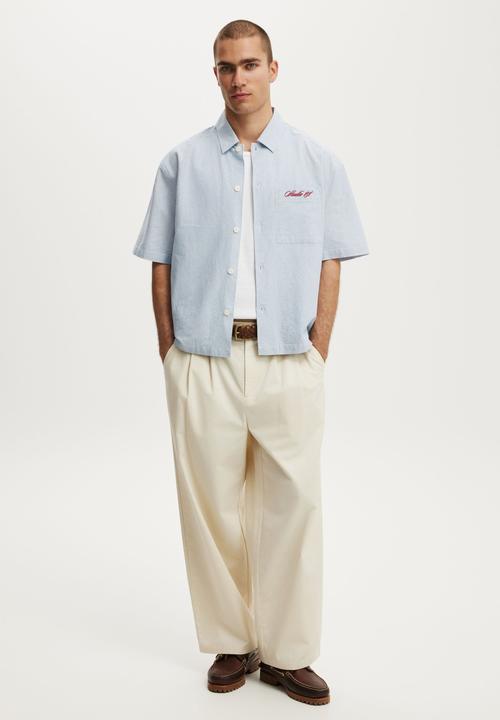 Cotton On - Ventura Short Sleeve Shirt - Blue Stripe Emb