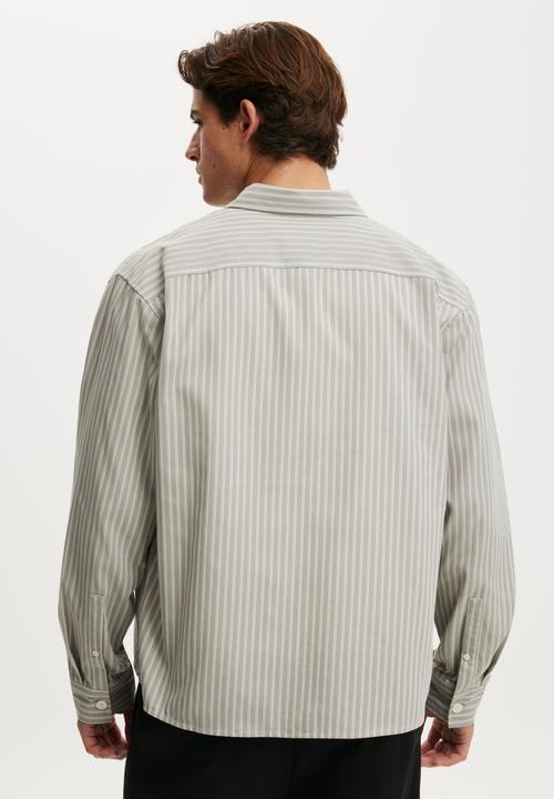 Cotton On - Bedford Long Sleeve Shirt - Grey Stripe Emb