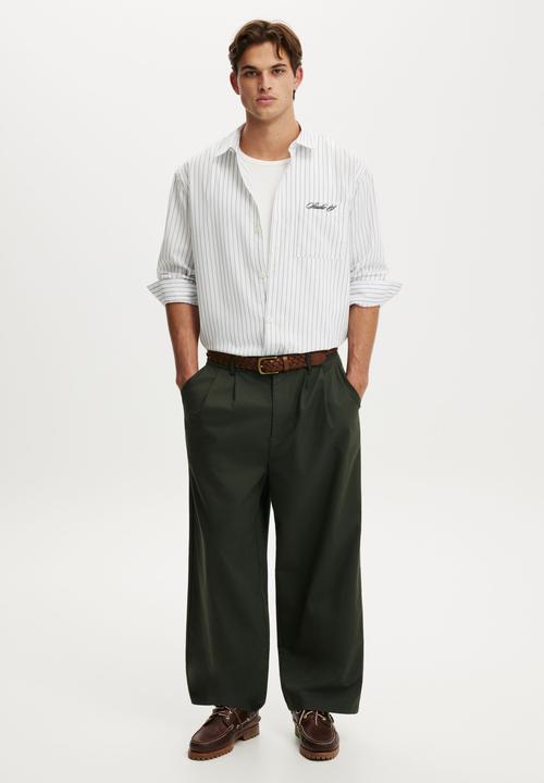 Cotton On - Bedford Long Sleeve Shirt - White Stripe Emb