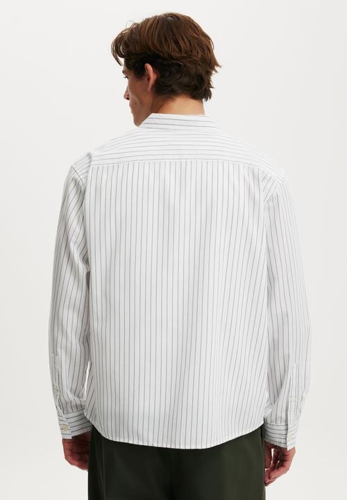 Cotton On - Bedford Long Sleeve Shirt - White Stripe Emb