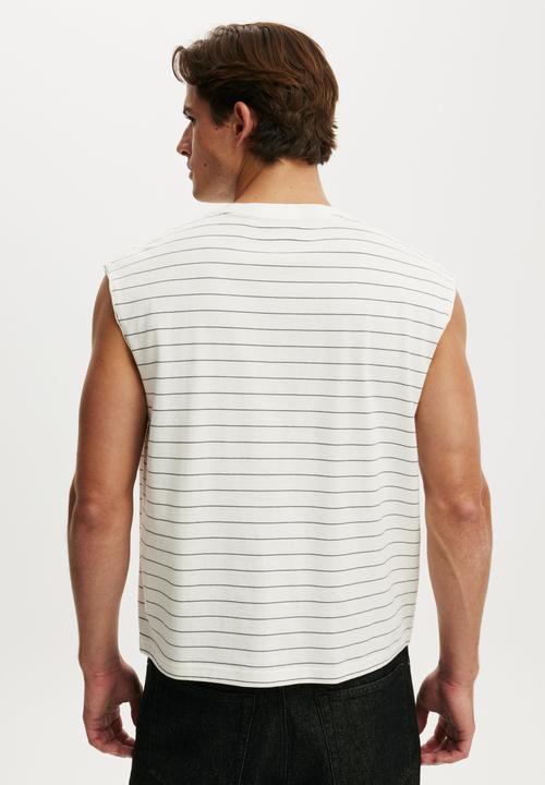Cotton On - Cropped Fit Muscle - Vintage White/Denim Blue Stripe