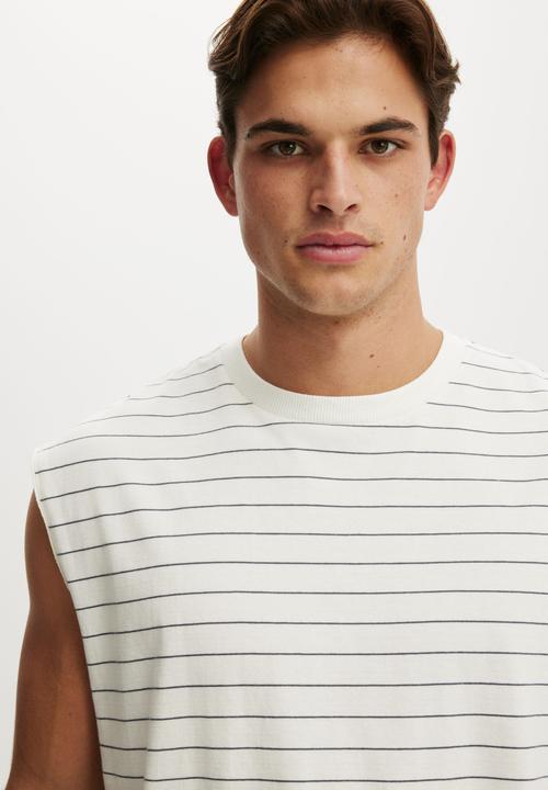 Cotton On - Cropped Fit Muscle - Vintage White/Denim Blue Stripe