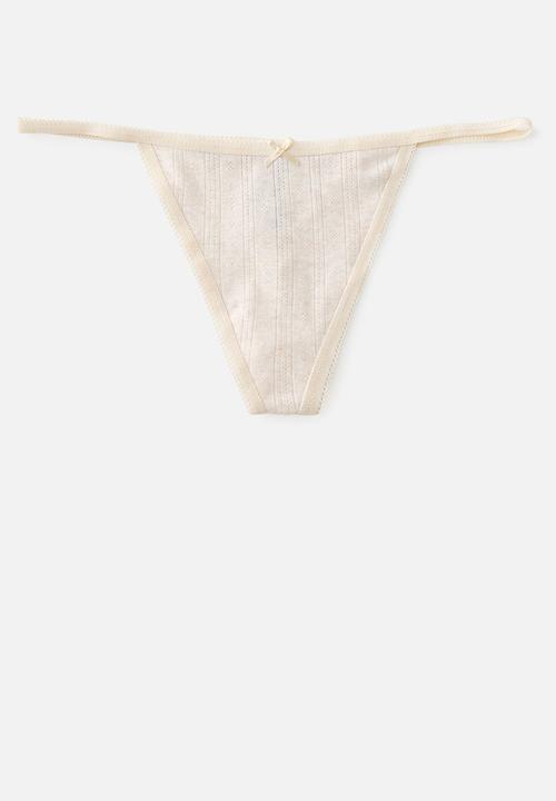 Cotton On - Cotton pointelle g string brief 3 pack - black/white/butterscotch