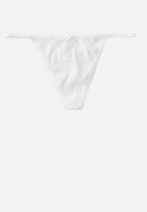Cotton On - Cotton pointelle g string brief 3 pack - black/white/butterscotch