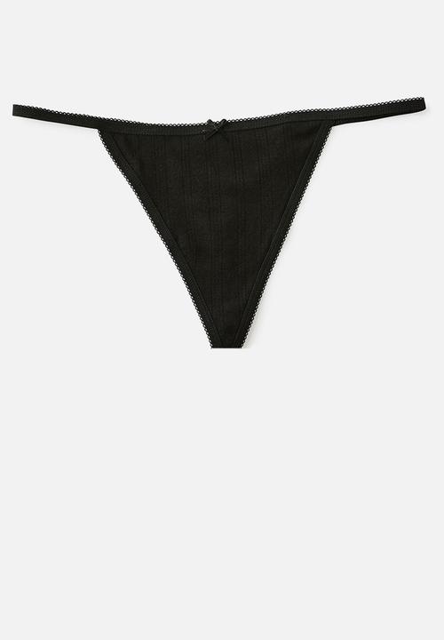 Cotton On - Cotton pointelle g string brief 3 pack - black/white/butterscotch