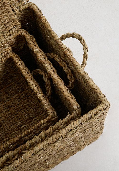 Storage Solutions - 3Pc Handwoven Seagrass Basket Set W Iron Frame