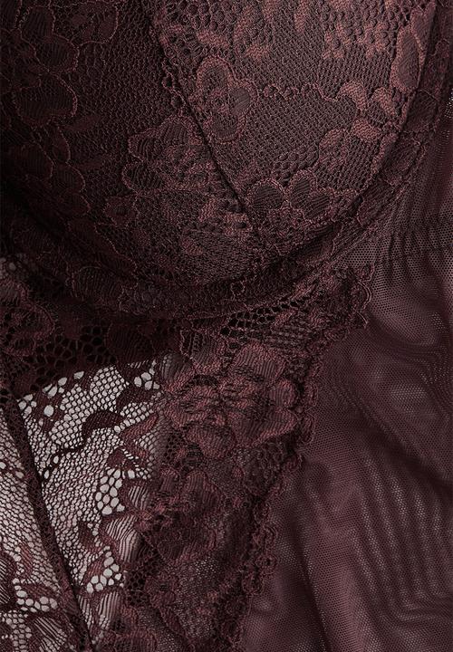 H&M - Lace push-up thong body - dark brown