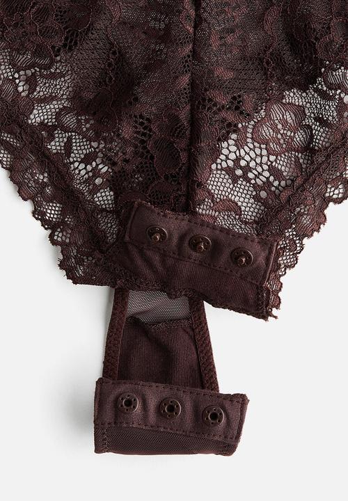 H&M - Lace push-up thong body - dark brown