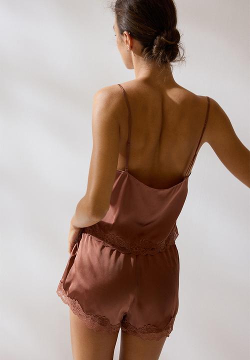 H&M - Lace-trimmed satin pyjamas - dark dusty pink