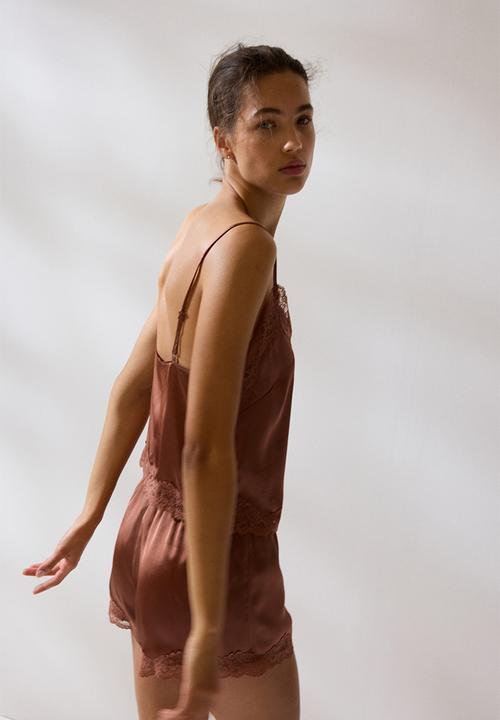 H&M - Lace-trimmed satin pyjamas - dark dusty pink