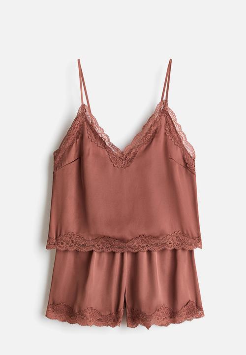 H&M - Lace-trimmed satin pyjamas - dark dusty pink