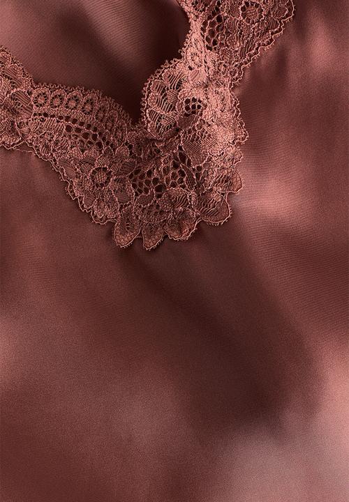 H&M - Lace-trimmed satin pyjamas - dark dusty pink