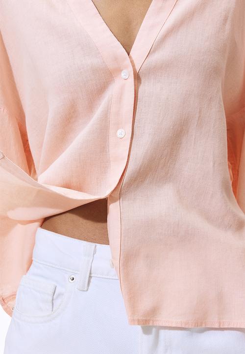 H&M - Linen-blend shirt - light pink