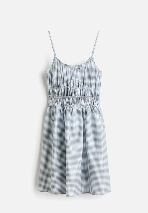 H&M - Tie-strap cotton dress - light blue/gingham check