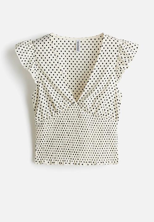 H&M - Textured jersey top - light beige/polka dot