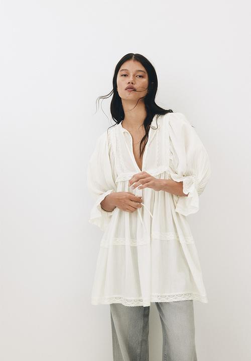 H&M - Lace-trimmed cotton dress - white