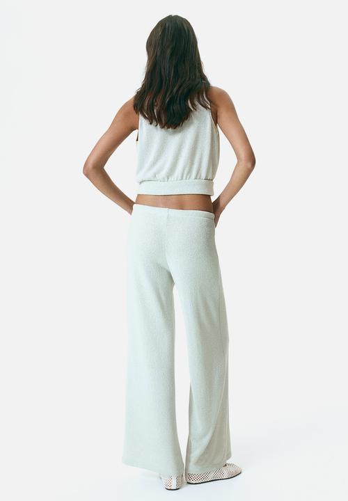 H&M - Knitted drawstring trousers - light dusty green