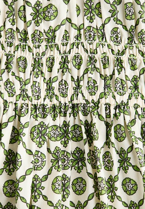 H&M - Flared-skirt cotton dress - green/patterned