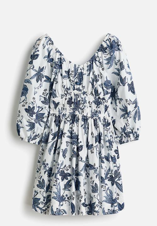 H&M - Flared-skirt cotton dress - white/floral