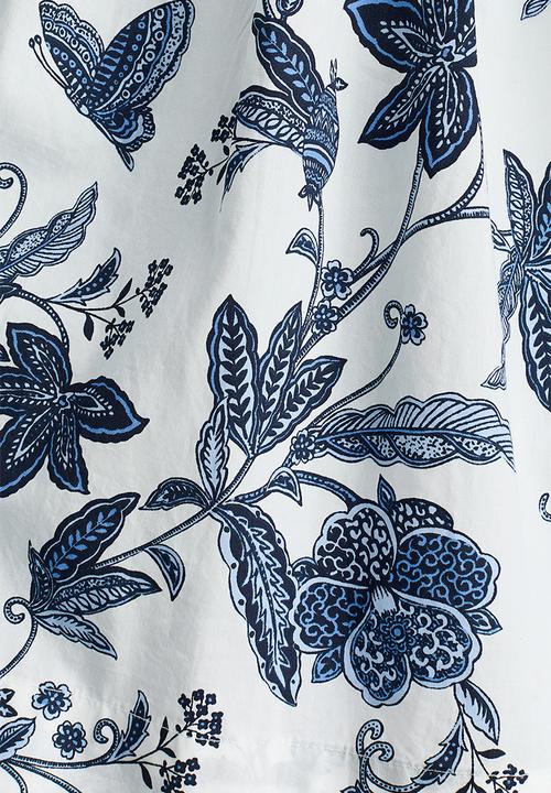 H&M - Flared-skirt cotton dress - white/floral