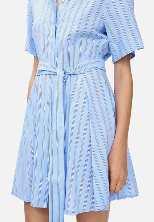 H&M - Tie-belt shirt dress - light blue/striped