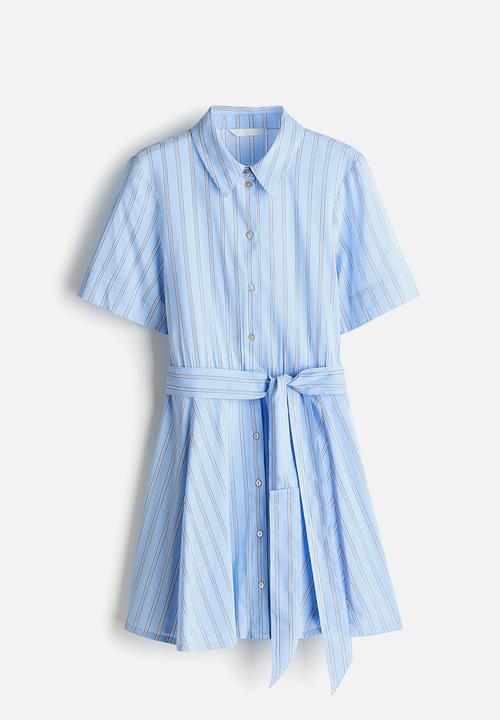 H&M - Tie-belt shirt dress - light blue/striped