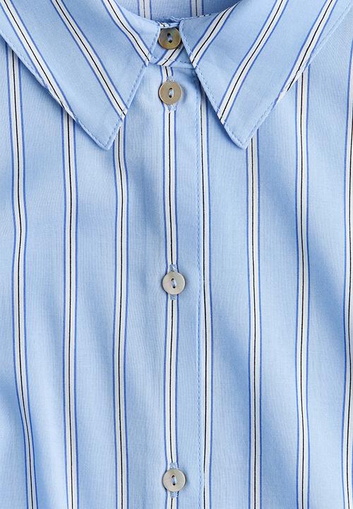 H&M - Tie-belt shirt dress - light blue/striped