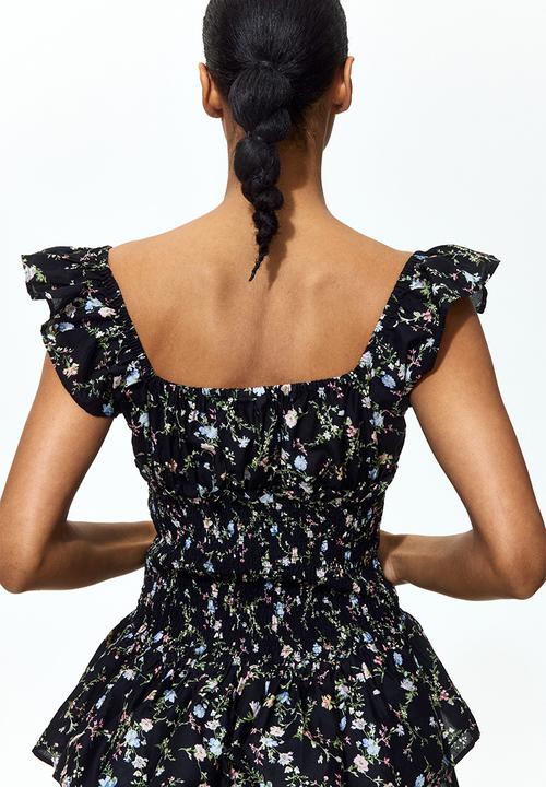 H&M - Smocked-waist dress - black/floral