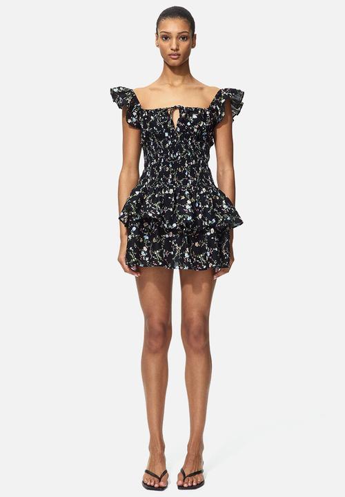 H&M - Smocked-waist dress - black/floral