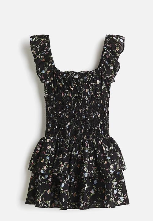 H&M - Smocked-waist dress - black/floral