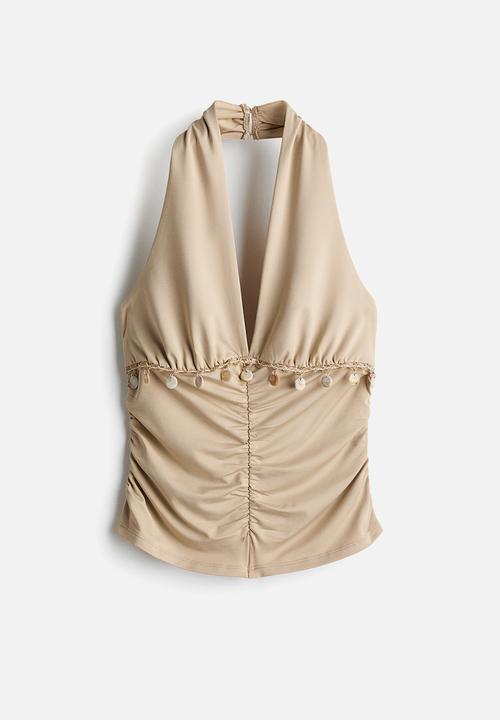 H&M - Embellished halterneck top - beige