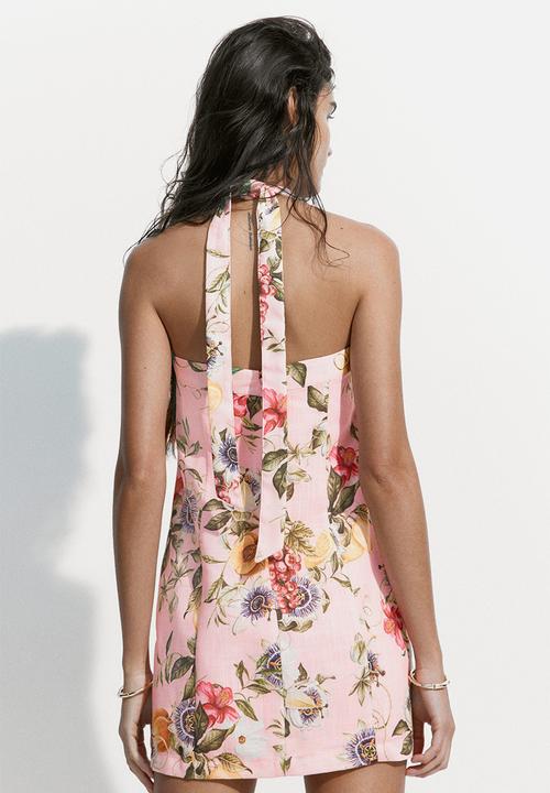 H&M - Halterneck mini dress - light pink/patterned
